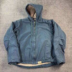 Berne Workwear Hooded Canvas Jacket Womens Large Blue Sherpa Lined Duck Coat